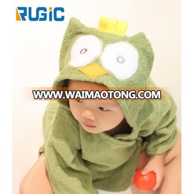 High Quality Baby Boy Green Owl Animal Hooded Bath Towel Terry Kids Bathrobe Kids